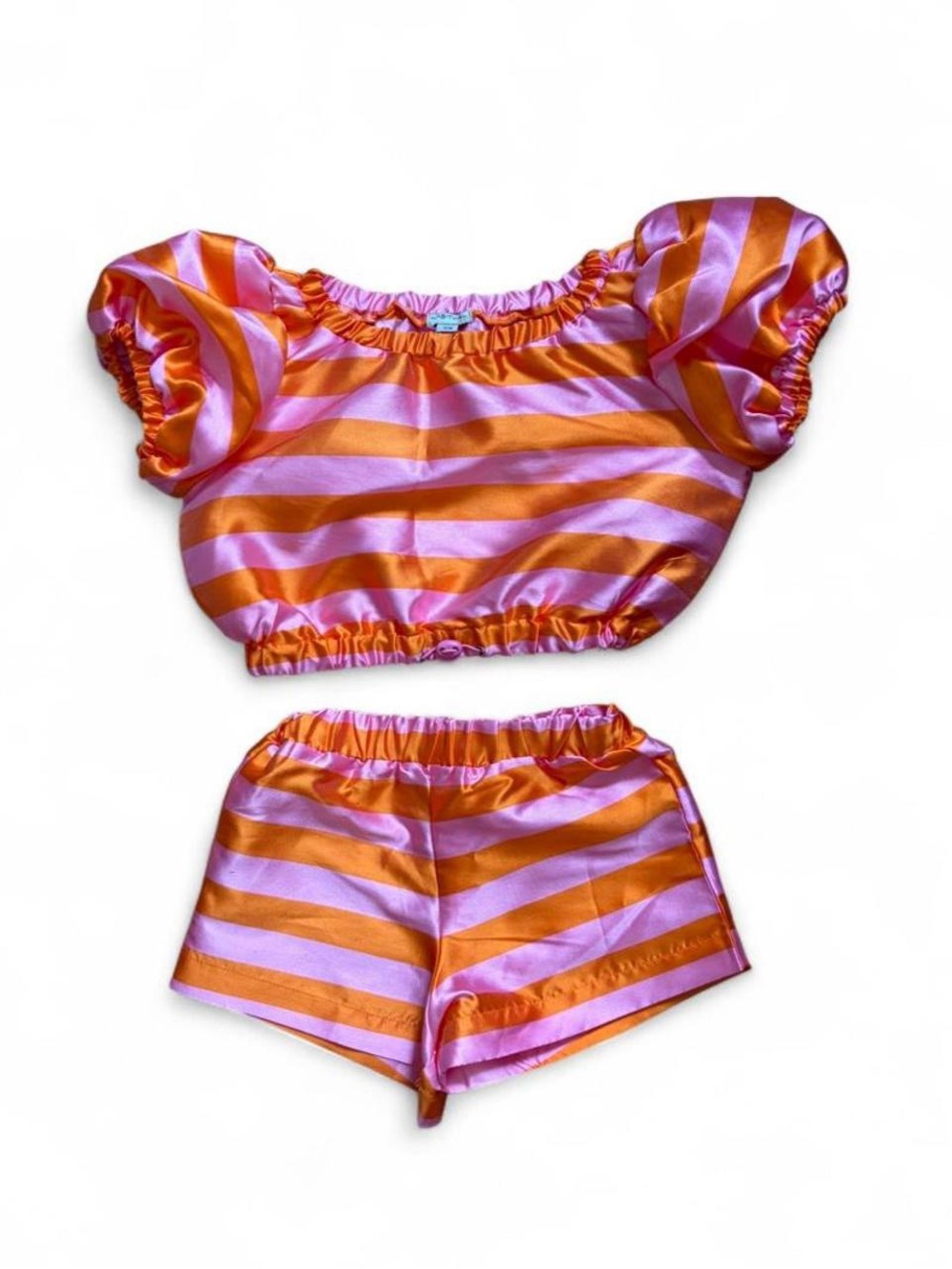 Habitual Orange & Pink Striped Puff Sleeve Dance Set